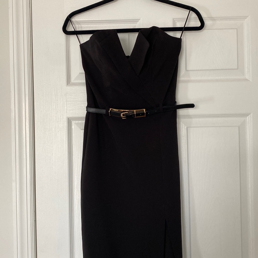 Miss Selfridge Strapless Tuxedo Black Dress with Belt – Size 2